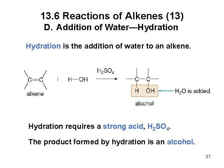 13. 6 Reactions of Alkenes (13) D. Addition of Water—Hydration is the addition of