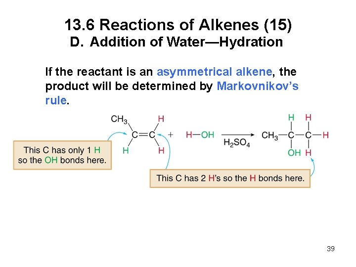 13. 6 Reactions of Alkenes (15) D. Addition of Water—Hydration If the reactant is