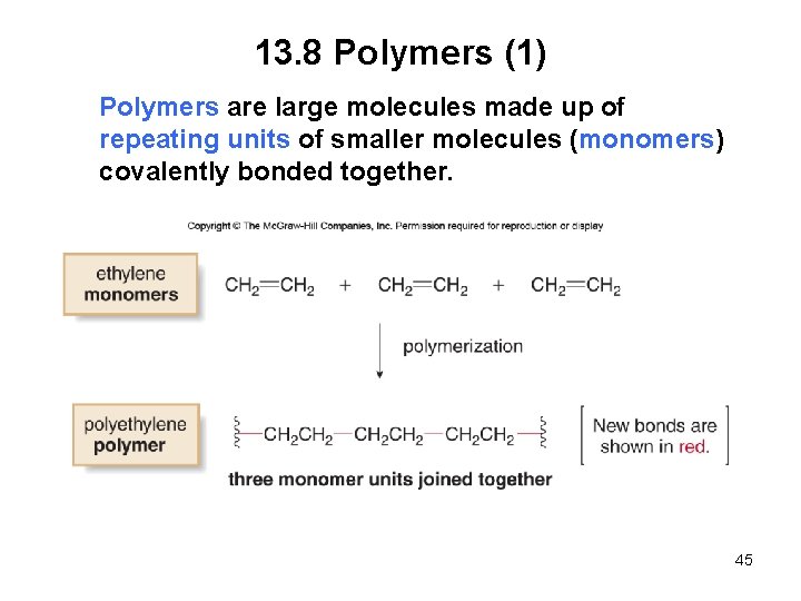 13. 8 Polymers (1) Polymers are large molecules made up of repeating units of