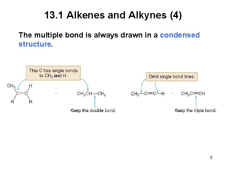 13. 1 Alkenes and Alkynes (4) The multiple bond is always drawn in a