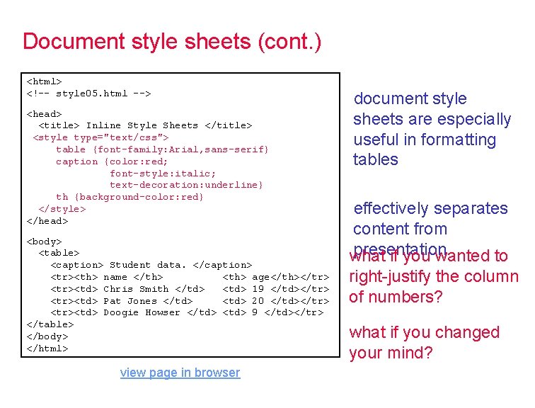 Document style sheets (cont. ) <html> <!-- style 05. html --> <head> <title> Inline