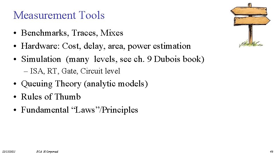 Measurement Tools • Benchmarks, Traces, Mixes • Hardware: Cost, delay, area, power estimation •