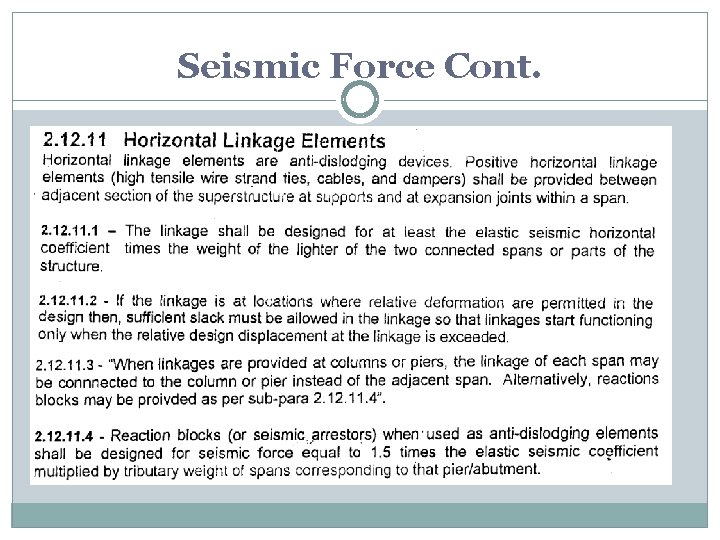 Seismic Force Cont. 