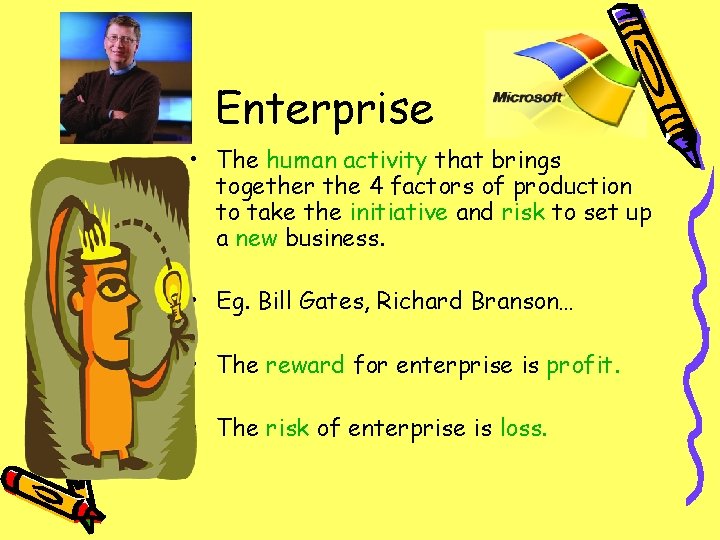 Enterprise • The human activity that brings together the 4 factors of production to