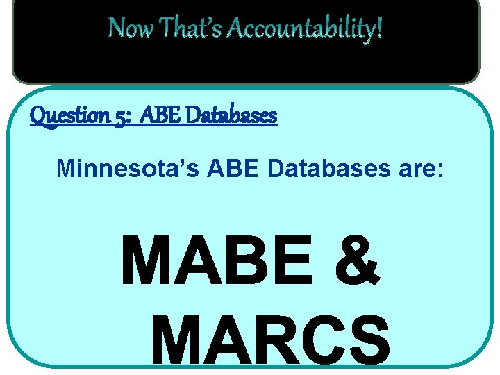 Question 5: ABE Databases Minnesota’s ABE Databases are: 