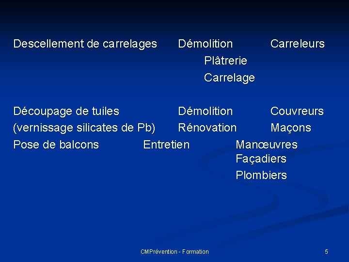 Descellement de carrelages Démolition Plâtrerie Carrelage Carreleurs Découpage de tuiles Démolition Couvreurs (vernissage silicates