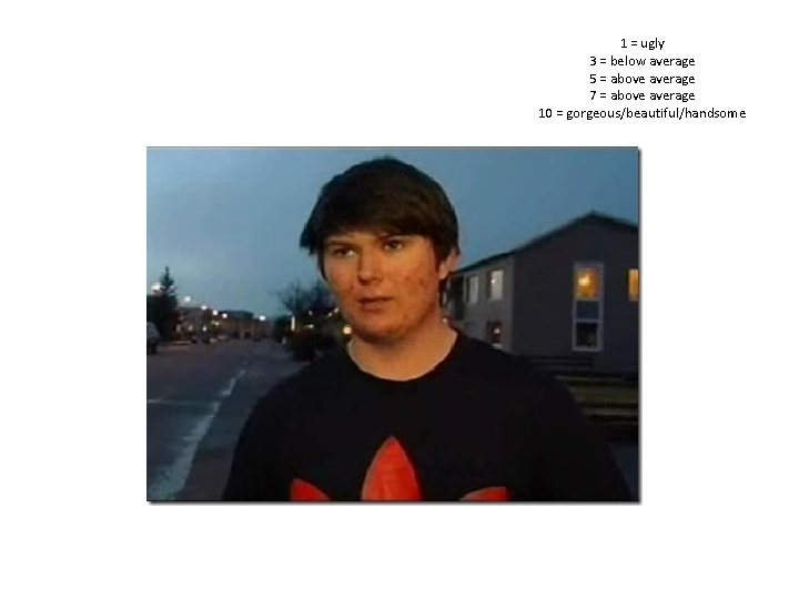 1 = ugly 3 = below average 5 = above average 7 = above