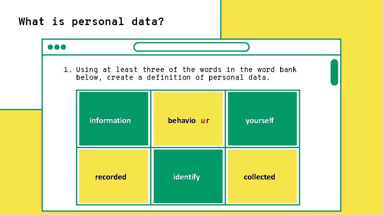 What is personal data? 1. Using at least three of the words in the