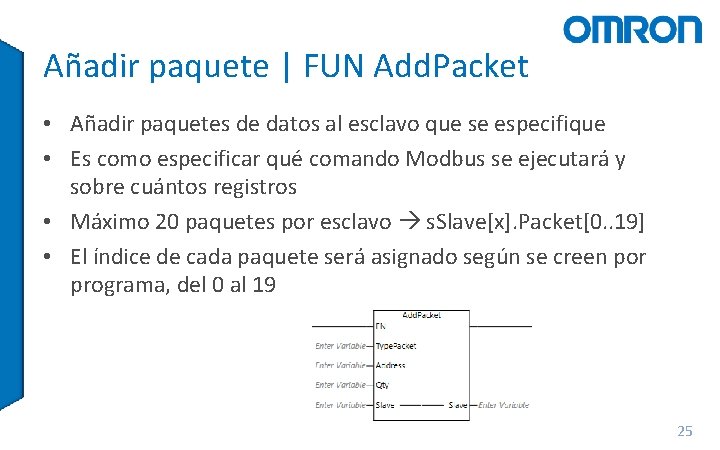 Añadir paquete | FUN Add. Packet • Añadir paquetes de datos al esclavo que