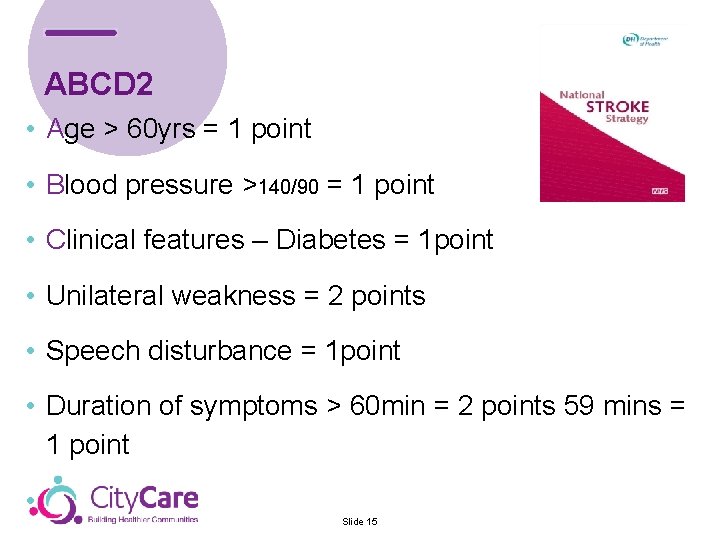 ABCD 2 • Age > 60 yrs = 1 point • Blood pressure >140/90
