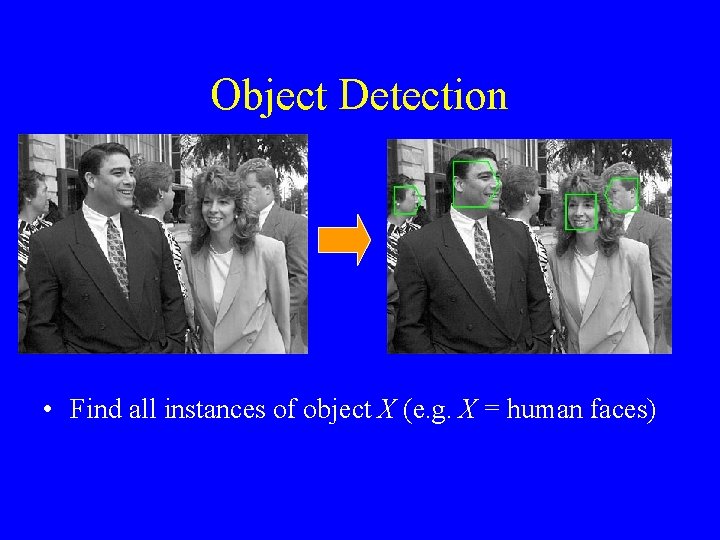 Object Detection • Find all instances of object X (e. g. X = human