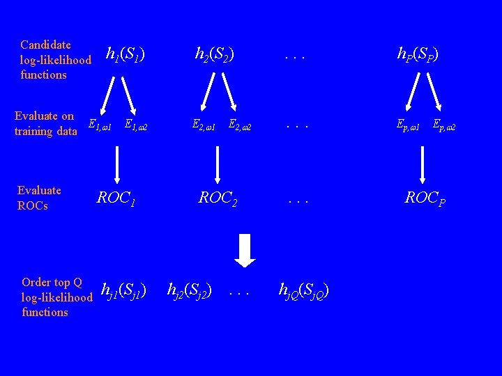 Candidate log-likelihood functions h 1(S 1) Evaluate on E training data 1, w 1