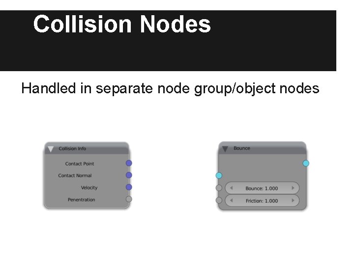 Collision Nodes Handled in separate node group/object nodes Collision Nodes Handled in separate node group/object nodes