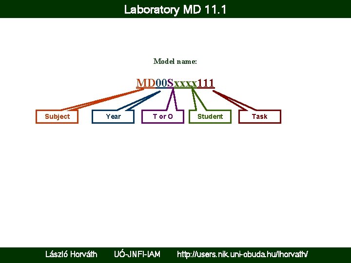 Laboratory MD 11. 1 Model name: MD 00 Sxxxx 111 Subject László Horváth Year