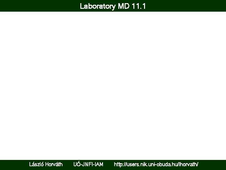 Laboratory MD 11. 1 László Horváth UÓ-JNFI-IAM http: //users. nik. uni-obuda. hu/lhorvath/ 