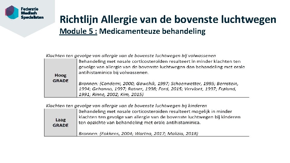 Richtlijn Allergie van de bovenste luchtwegen Module 5 : Medicamenteuze behandeling 