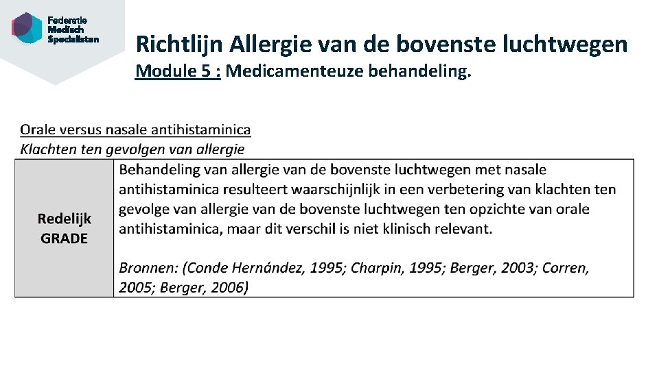 Richtlijn Allergie van de bovenste luchtwegen Module 5 : Medicamenteuze behandeling. 