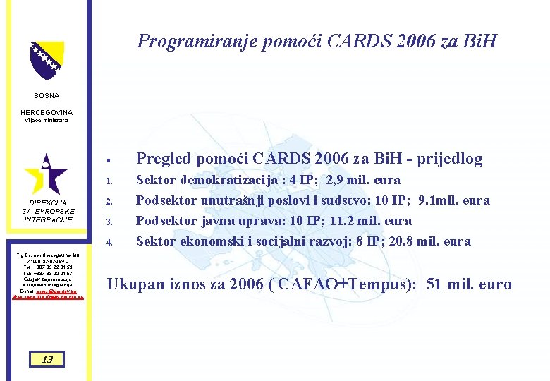 Programiranje pomoći CARDS 2006 za Bi. H BOSNA I HERCEGOVINA Vijeće ministara § 1. Programiranje pomoći CARDS 2006 za Bi. H BOSNA I HERCEGOVINA Vijeće ministara § 1.