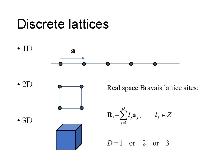 Discrete lattices • 1 D • 2 D • 3 D a 