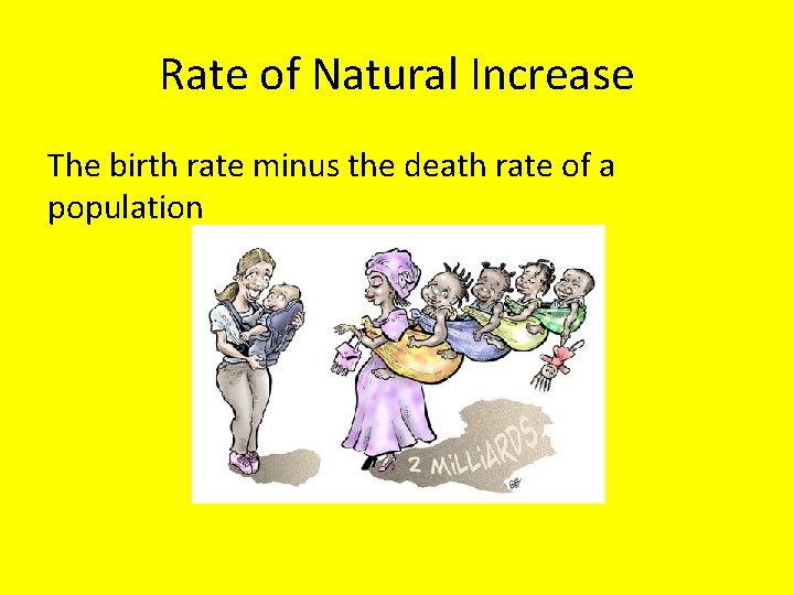 Rate of Natural Increase The birth rate minus the death rate of a population