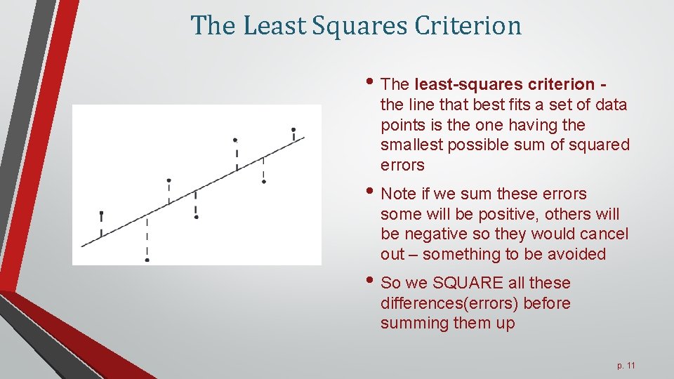 The Least Squares Criterion • The least-squares criterion - the line that best fits