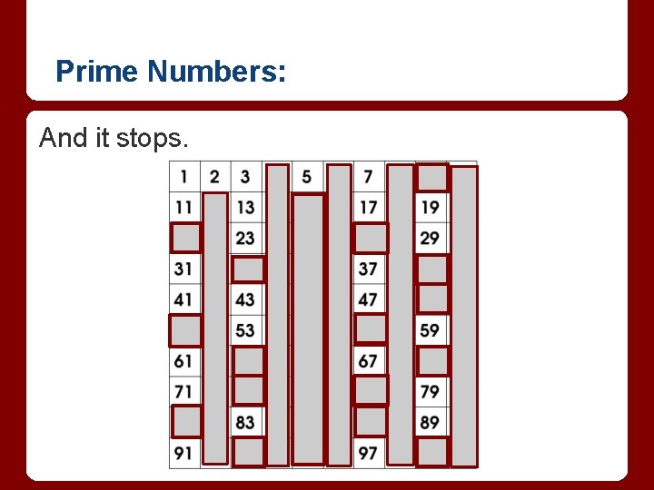 Prime Numbers: And it stops. 