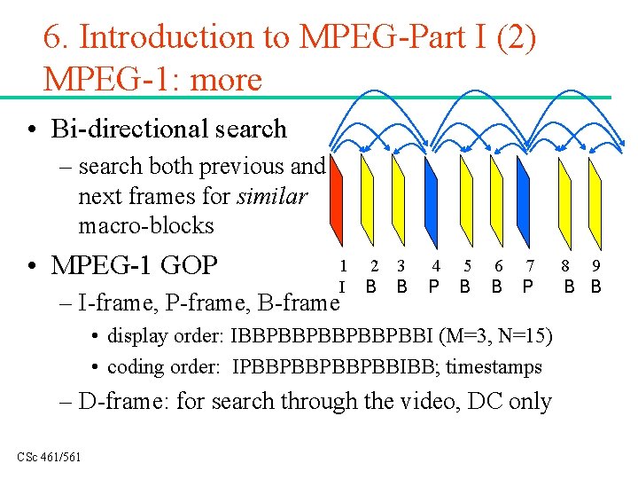 6. Introduction to MPEG-Part I (2) MPEG-1: more • Bi-directional search – search both