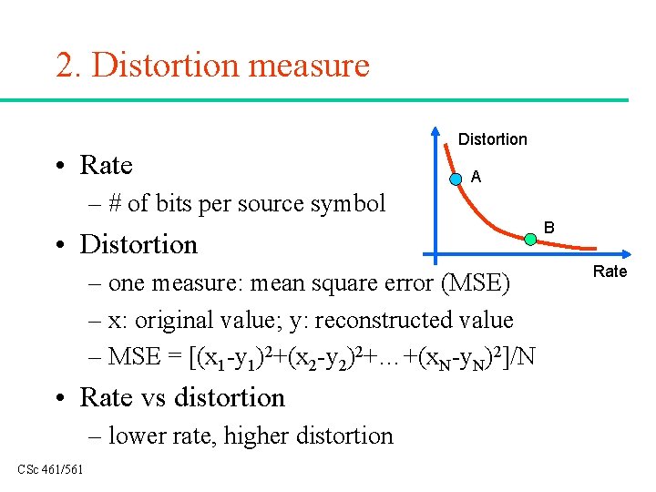 2. Distortion measure • Rate Distortion A – # of bits per source symbol