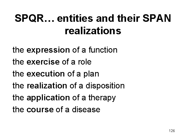 SPQR… entities and their SPAN realizations the expression of a function the exercise of