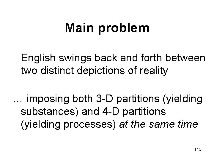 Main problem English swings back and forth between two distinct depictions of reality …