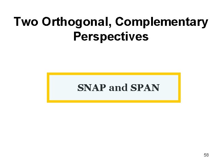 Two Orthogonal, Complementary Perspectives SNAP and SPAN 58 
