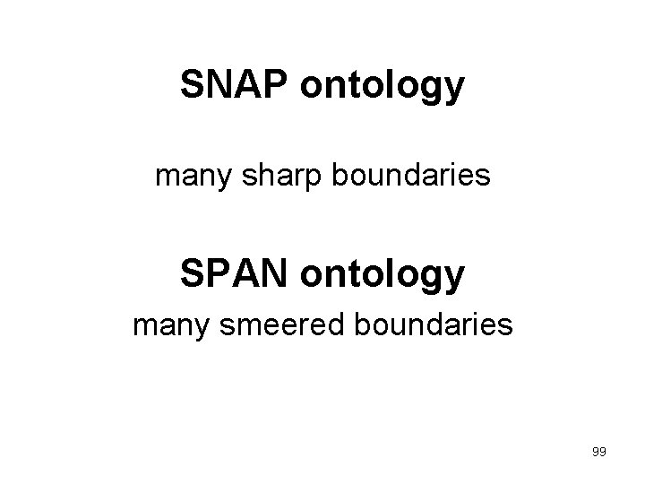 SNAP ontology many sharp boundaries SPAN ontology many smeered boundaries 99 