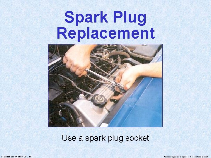 Spark Plug Replacement Use a spark plug socket © Goodheart-Willcox Co. , Inc. Permission