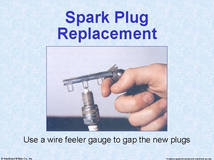 Spark Plug Replacement Use a wire feeler gauge to gap the new plugs ©