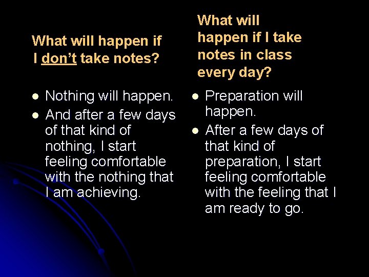 What will happen if I don’t take notes? l l Nothing will happen. And