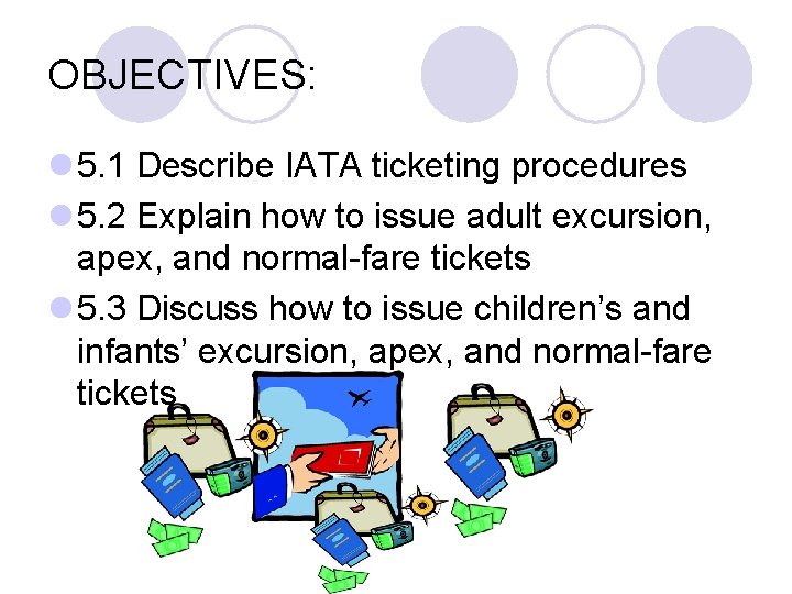 OBJECTIVES: l 5. 1 Describe IATA ticketing procedures l 5. 2 Explain how to OBJECTIVES: l 5. 1 Describe IATA ticketing procedures l 5. 2 Explain how to