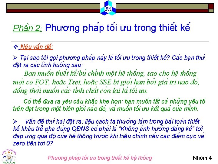 Phâ n 2: Phương pha p tô i ưu trong thiê t kê v