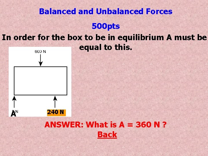 Balanced and Unbalanced Forces 500 pts In order for the box to be in