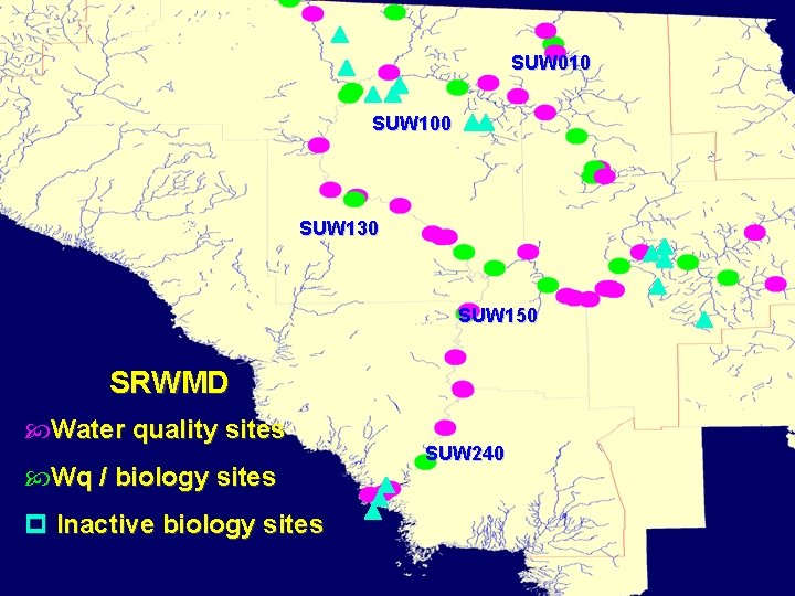 SUW 010 SUW 100 SUW 130 SUW 150 SRWMD Water quality sites Wq /