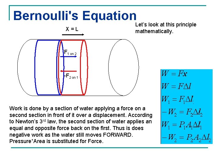 Bernoulli's Equation. Let’s look at this principle X=L mathematically. F 1 on 2 -F