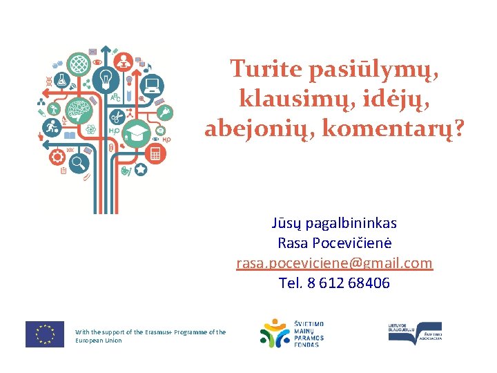 Turite pasiūlymų, klausimų, idėjų, abejonių, komentarų? Jūsų pagalbininkas Rasa Pocevičienė rasa. poceviciene@gmail. com Tel.