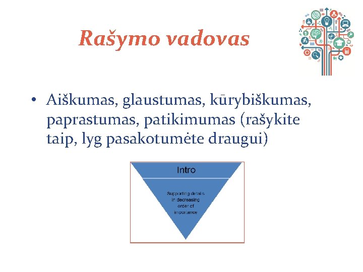 Rašymo vadovas • Aiškumas, glaustumas, kūrybiškumas, paprastumas, patikimumas (rašykite taip, lyg pasakotumėte draugui) 