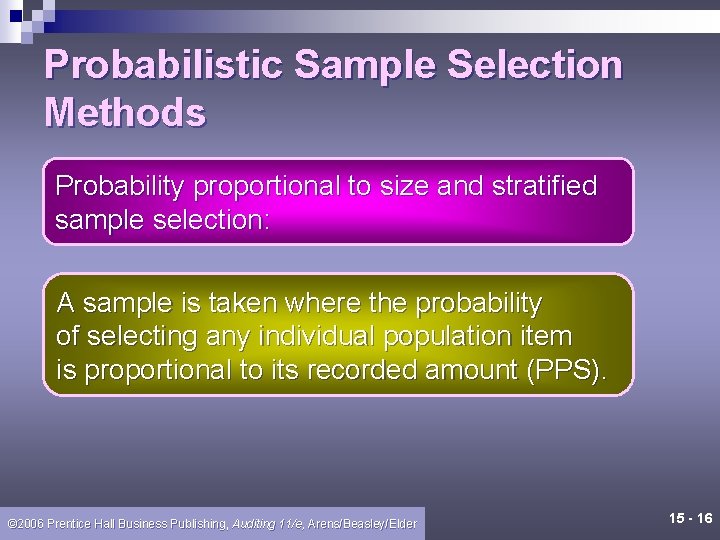 Probabilistic Sample Selection Methods Probability proportional to size and stratified sample selection: A sample