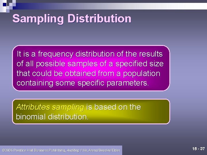 Sampling Distribution It is a frequency distribution of the results of all possible samples