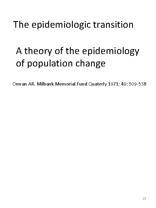The epidemiologic transition A theory of the epidemiology of population change Omran AR. Milbank