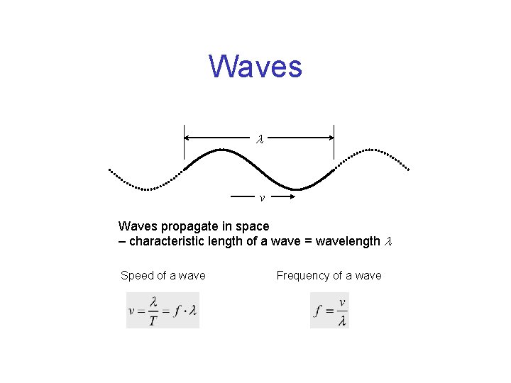 Waves v Waves propagate in space – characteristic length of a wave = wavelength