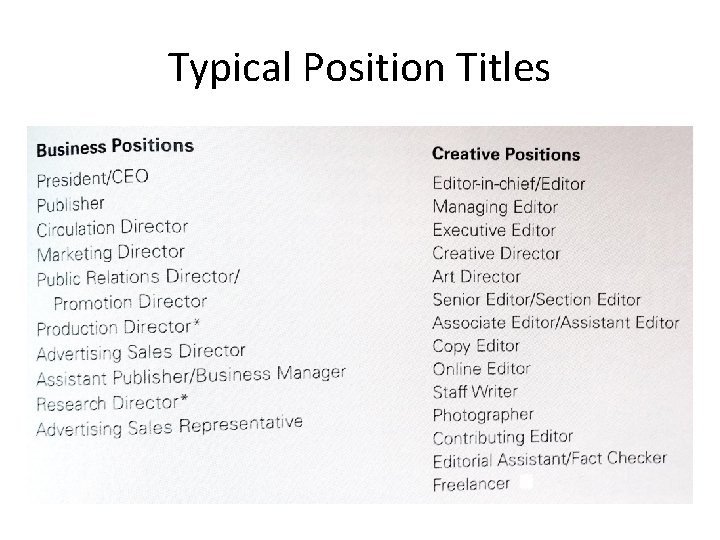 Typical Position Titles 