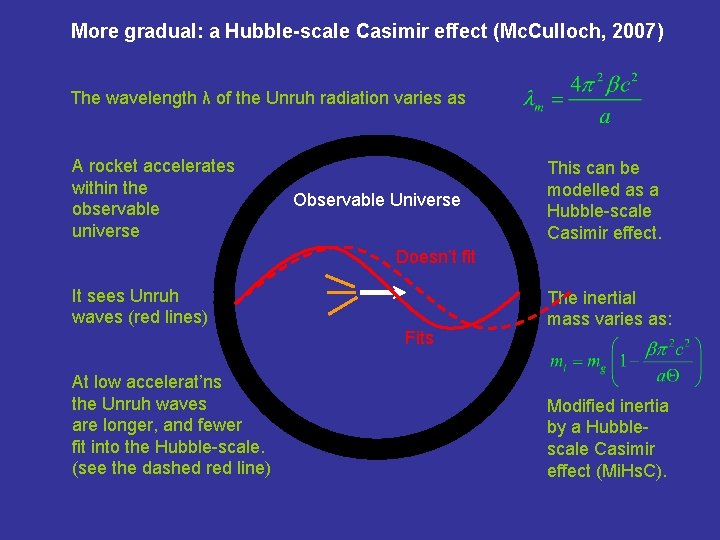 More gradual: a Hubble-scale Casimir effect (Mc. Culloch, 2007) The wavelength λ of the
