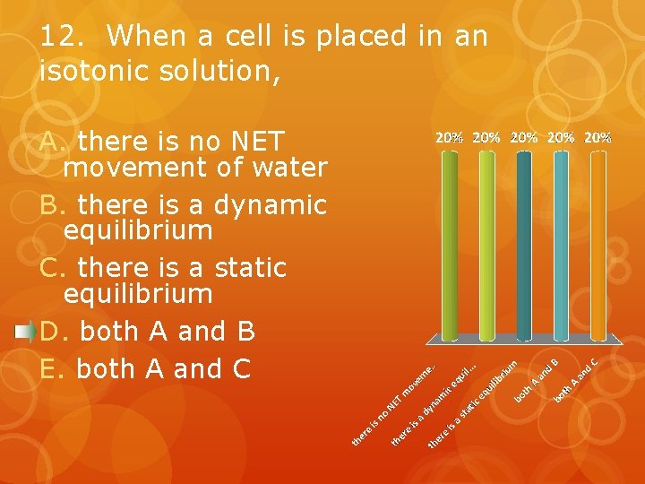 12. When a cell is placed in an isotonic solution, A. there is no