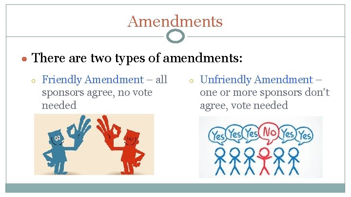 Amendments ● There are two types of amendments: ○ Friendly Amendment – all sponsors
